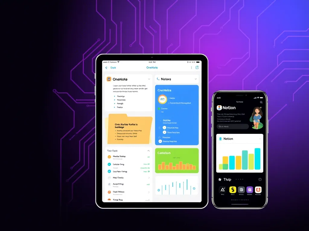 Tablet and smartphone showing 2025 note-taking app interfaces.