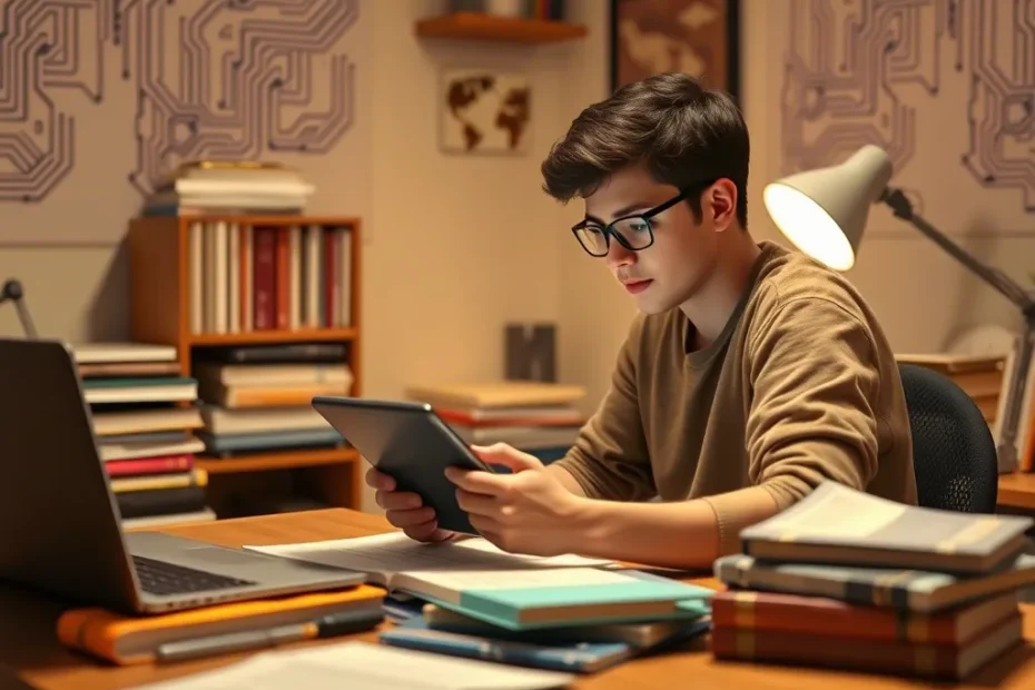 Student taking notes with GoodNotes 7 on a tablet in a study setup.
