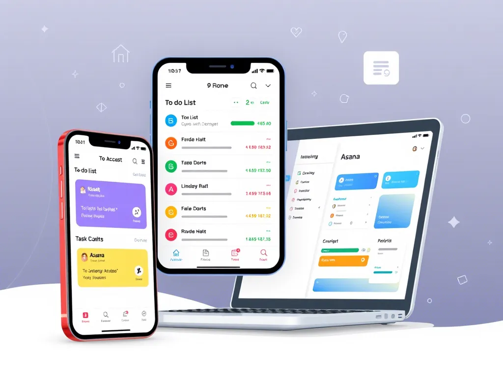 Smartphone and laptop displaying 2025 task management app interfaces.